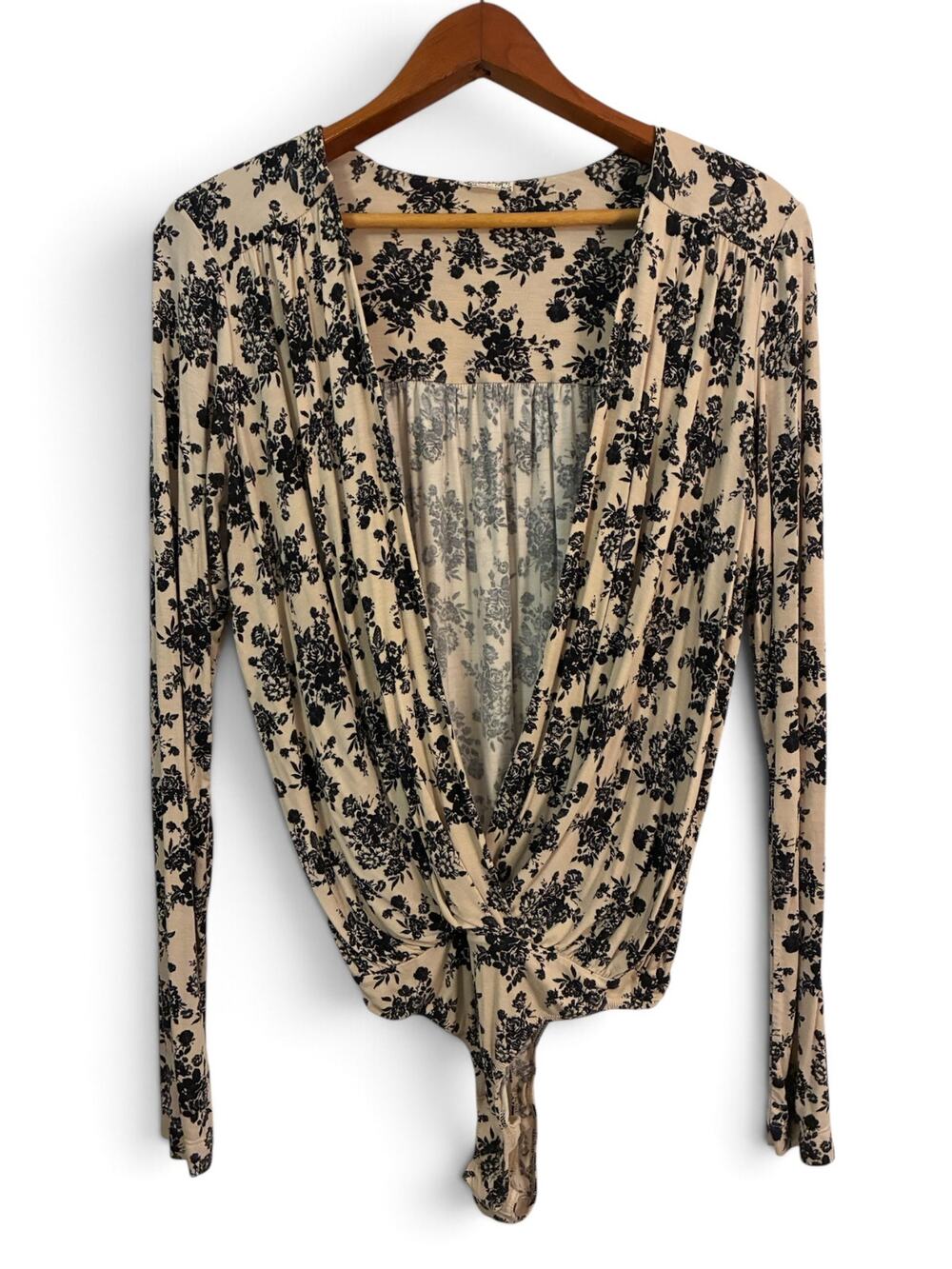 Intimately Free People Printed Turnt Bodysuit Ecru Floral Twist Front